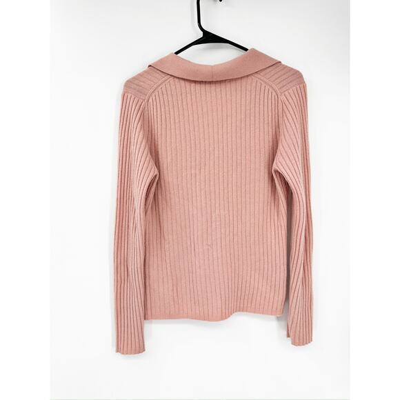Veronica Beard Lazana Pink Polo Collared Ribbed Cashmere Cardigan Sweater Large - Picture 3 of 5